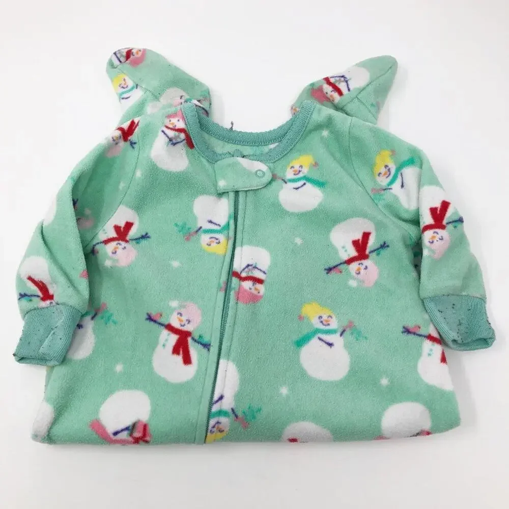 Carter's Baby Footie 6M Holiday Christmas Snowman Flame Resistant Fleece